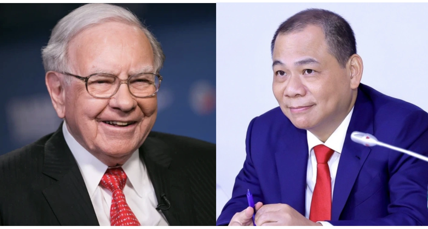 Huyền thoại đầu tư Warren Buffett và tỷ phú Phạm Nhật Vượng (Ảnh: Forbes).